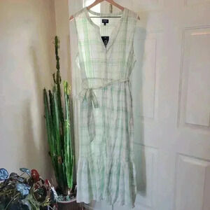 NWT Chaps Gingham Green Summer Spring Sleeveless Dress, Size XXL‎ Tie In Back
